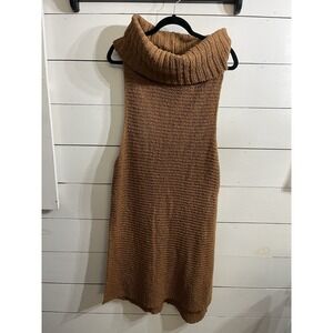 Free People Women Sweater Large Brown 100%Cotton Sleeveless Knit Side Slit